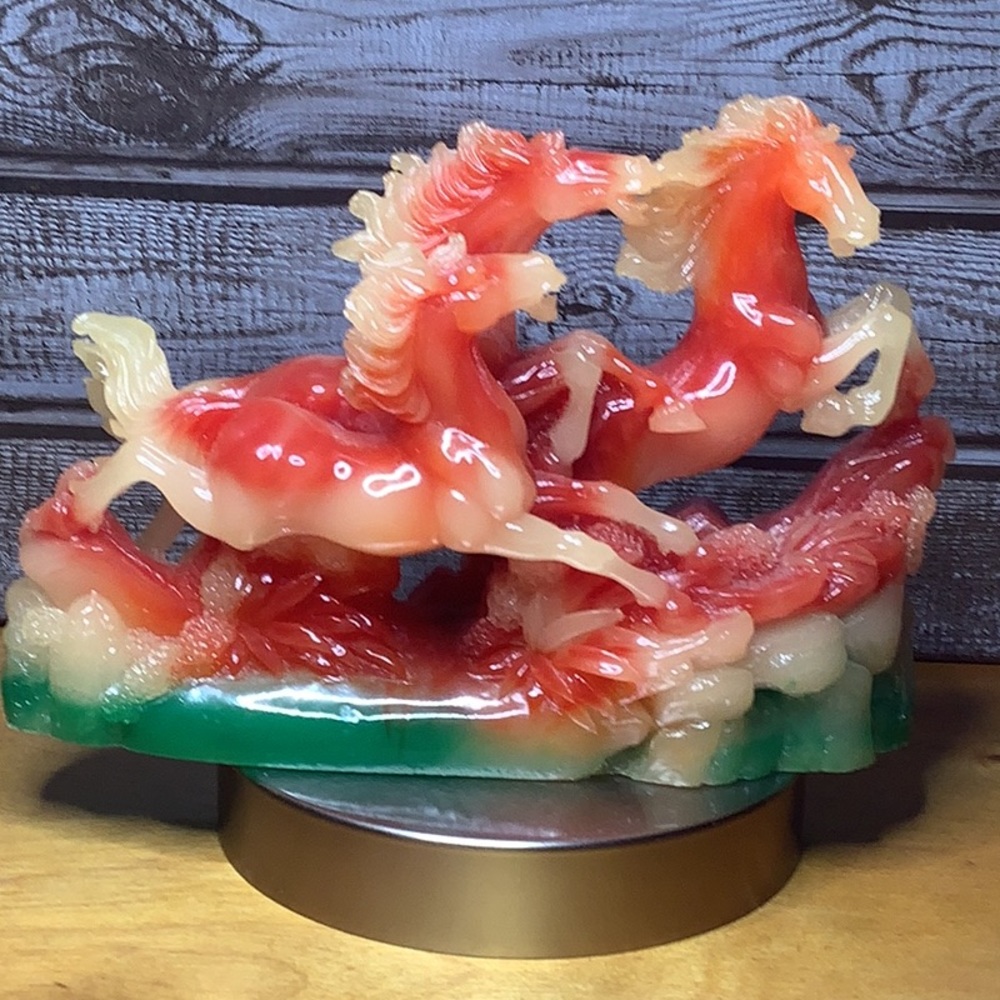 Wild red horses resin statue